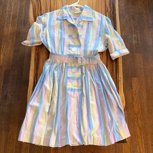 LE GREG OF CALIFORNIA Pastel Striped Button-Up Dress with Belt VINTAGE DRESS